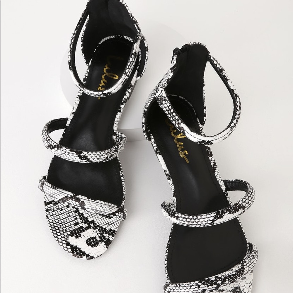 Lulu's Black and White Snake Print Sandals